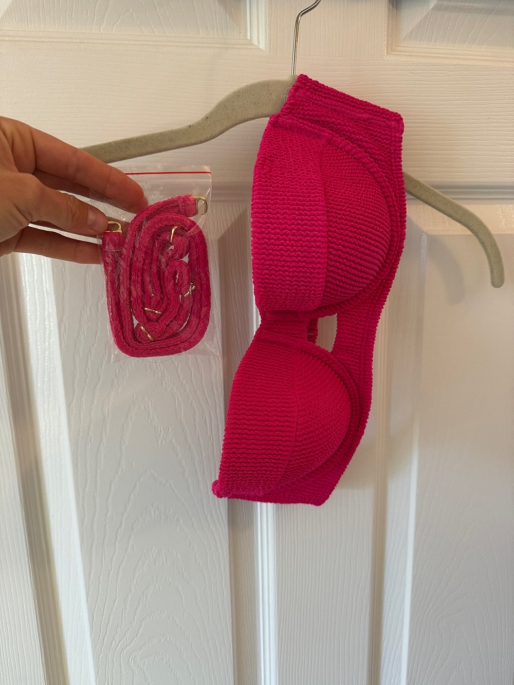 Shade & Shore Bright Pink Textured Bandeau Bikini Top with straps
